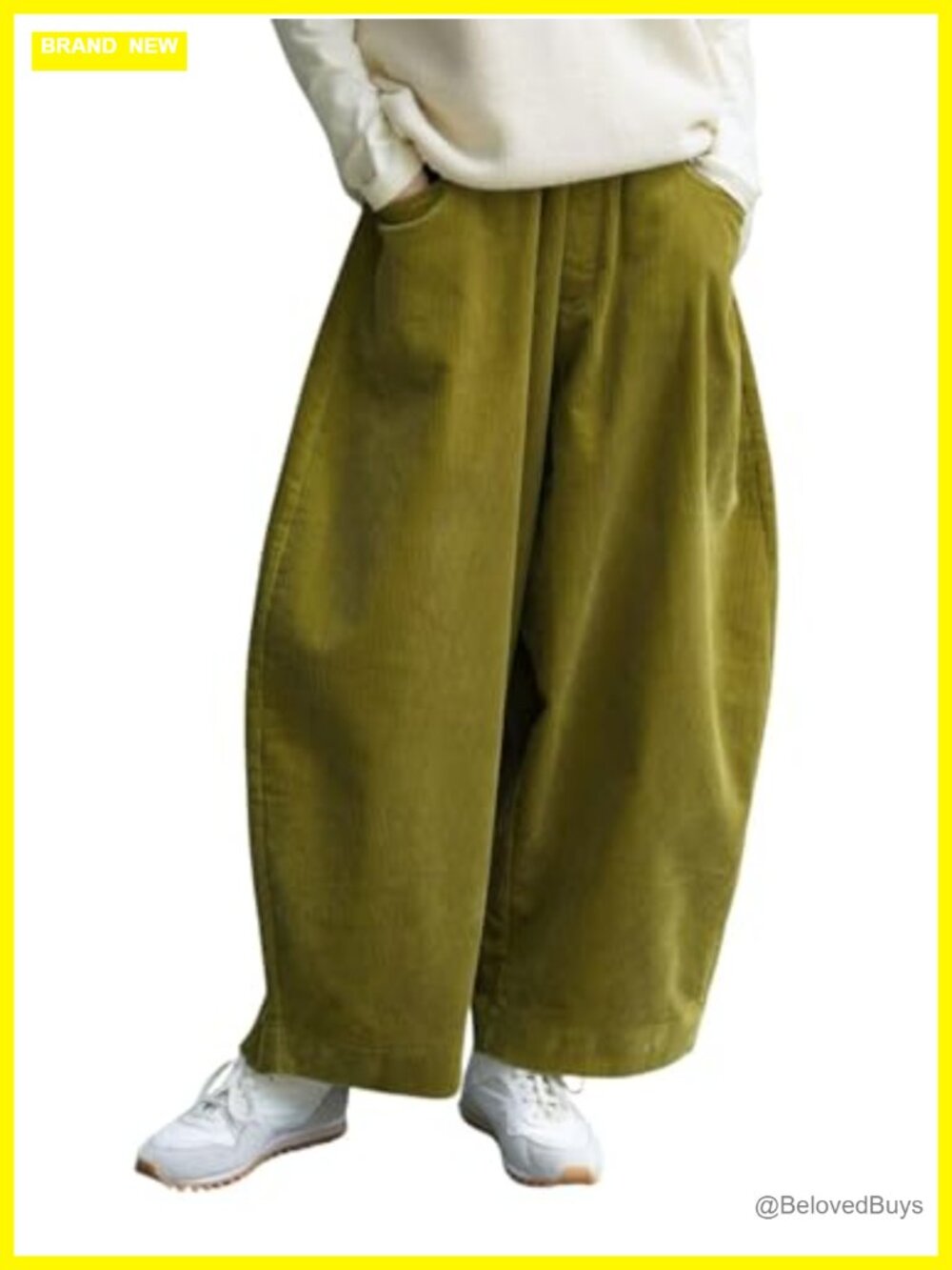Corduroy Barrel Pants Wide Leg Loose Fit Elastic Waist Vintage Casual
